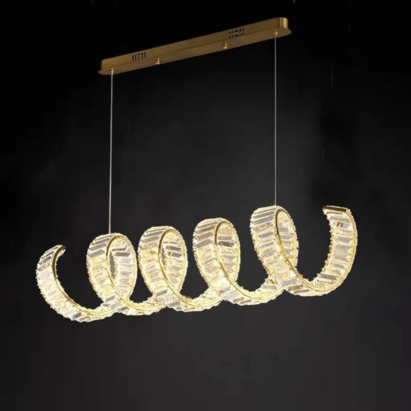 Lustre Long en Spirale Cristalline – 5 Tailles, Scandinave et Épuré