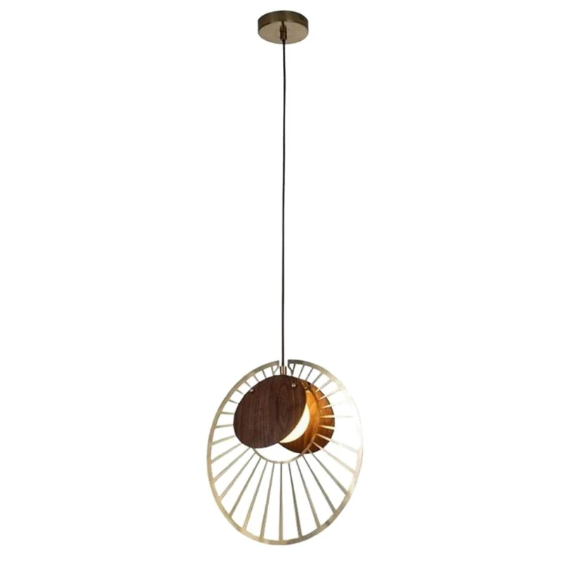 Lustre Salon Bois et Métal Doré – Ambiance Feutrée pour Couloir