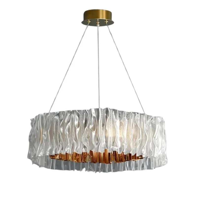 Lustre Contemporain Ondulé Blanc et Doré – Point Focal Élégant