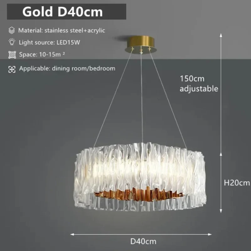 Lustre Contemporain Ondulé Blanc et Doré – Point Focal Élégant