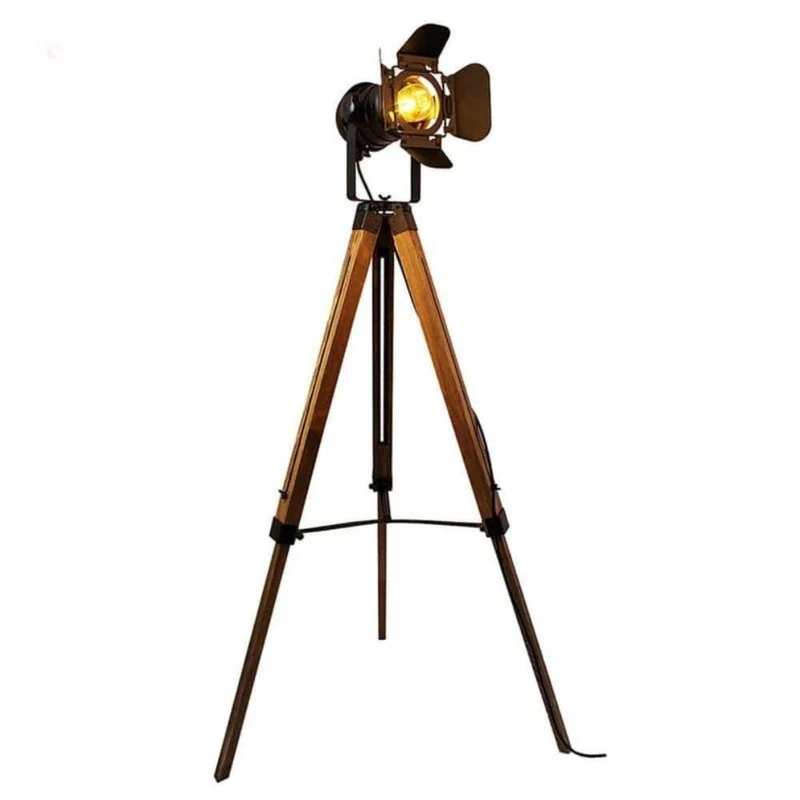 Lampadaire Salon Industriel Cinéma – Trépied Bois, Faisceau Orientable