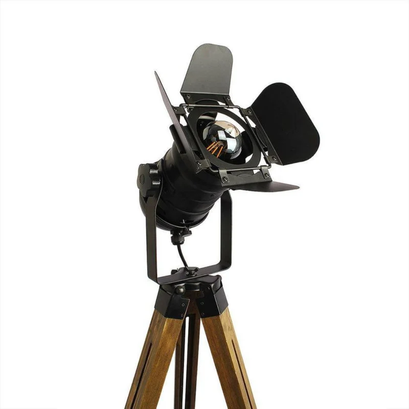 Lampadaire Salon Industriel Cinéma – Trépied Bois, Faisceau Orientable