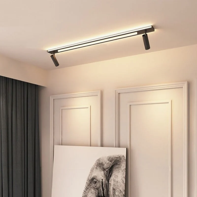Plafonnier Orientable Barre Noire – 2 Spots, Éclairage Direct et Indirect