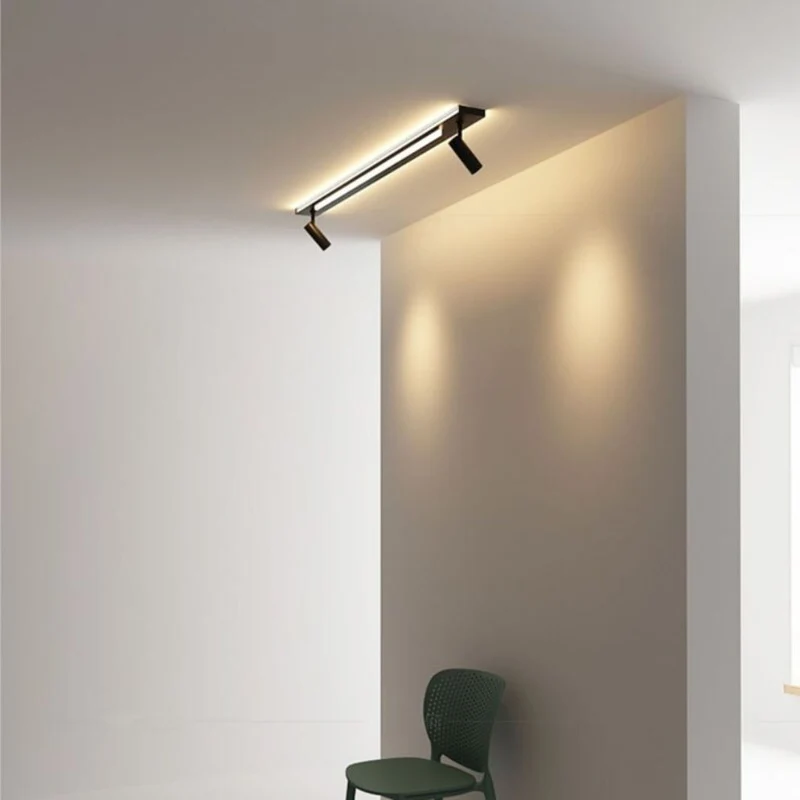 Plafonnier Orientable Barre Noire – 2 Spots, Éclairage Direct et Indirect