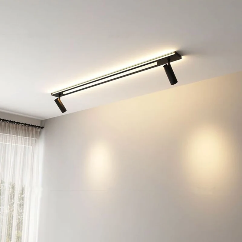Plafonnier Orientable Barre Noire – 2 Spots, Éclairage Direct et Indirect