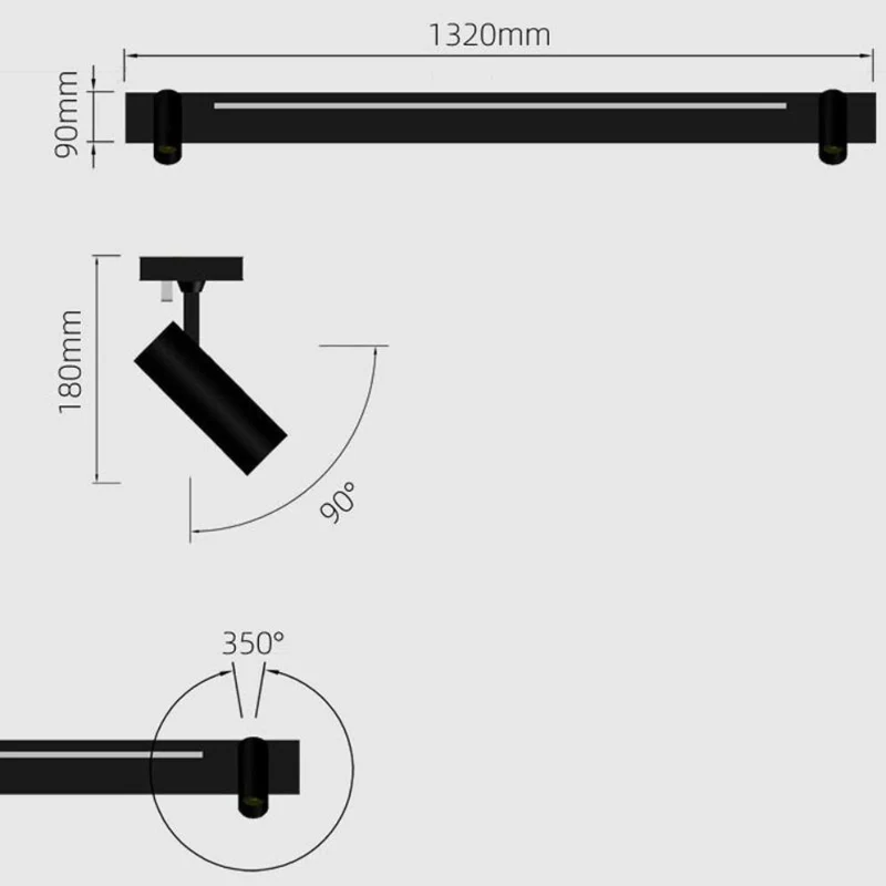 Plafonnier Orientable Barre Noire – 2 Spots, Éclairage Direct et Indirect