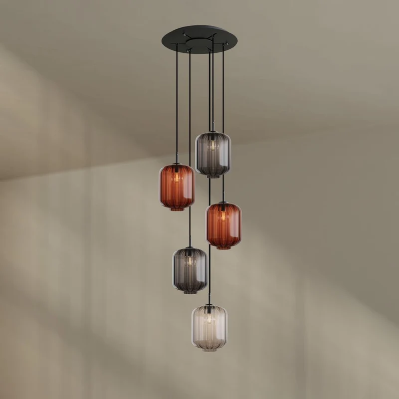 s.luce Velo Galerie-Hängelampe 5-flammig Ø 60cm Baldachin Ø 25cm