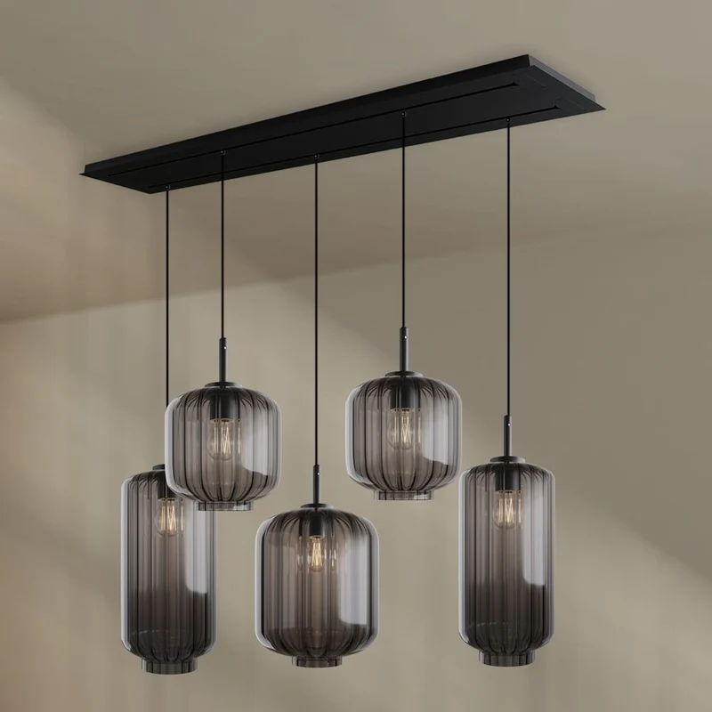 s.luce Velo Esszimmerlampe 5-flammig 2-reihig 160cm Ø 18/20/25cm