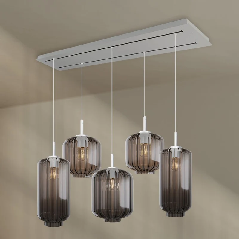 s.luce Velo Esszimmerlampe 5-flammig 2-reihig 160cm Ø 18/20/25cm