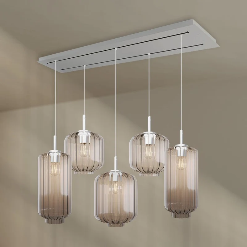 s.luce Velo Esszimmerlampe 5-flammig 2-reihig 160cm Ø 18/20/25cm