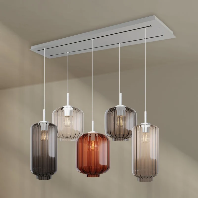s.luce Velo Esszimmerlampe 5-flammig 2-reihig 160cm Ø 18/20/25cm