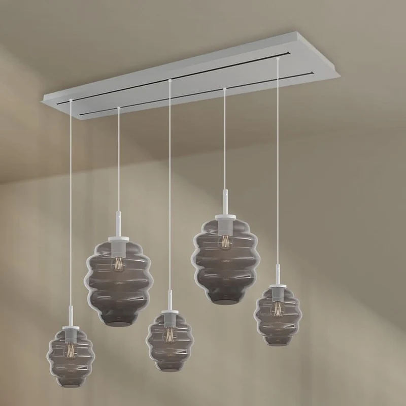 s.luce Echos Esstischlampe 5-flammig 2-reihig 160cm Ø 18/25cm