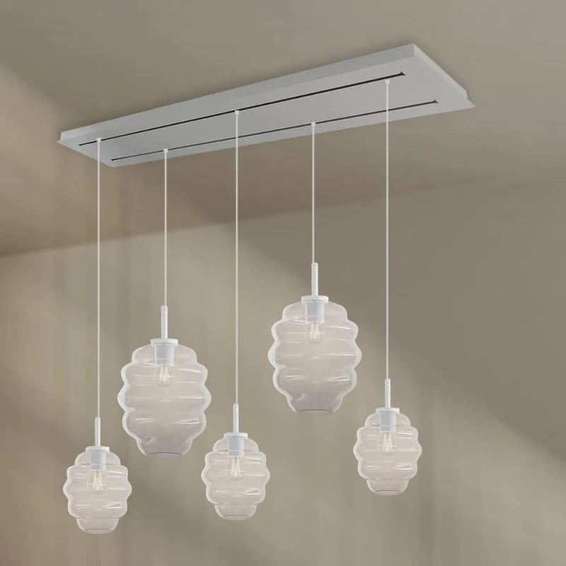 s.luce Echos Esstischlampe 5-flammig 2-reihig 160cm Ø 18/25cm