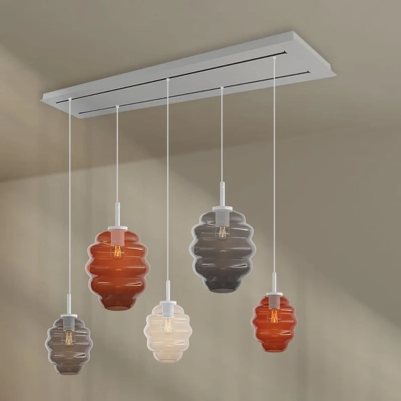 s.luce Echos Esstischlampe 5-flammig 2-reihig 160cm Ø 18/25cm