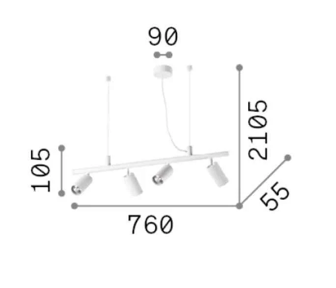 Suspension DYNAMITE SP4 noir et laiton : luminaire 28W Ideal Lux réglable