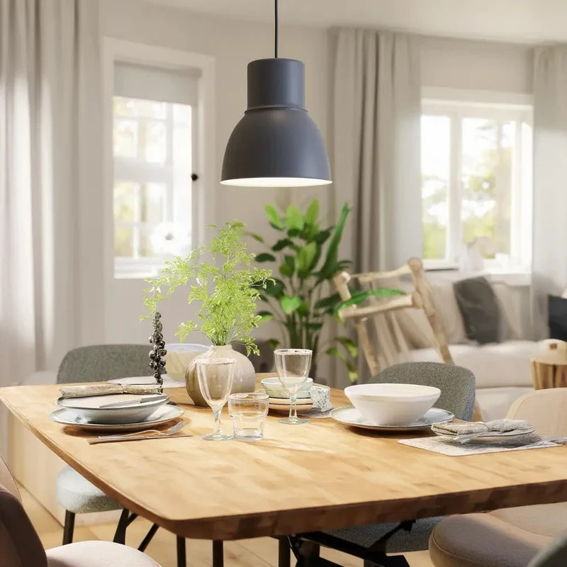Suspension Breeze Ø465 noir E27 : design gris foncé, intérieur blanc émaillé