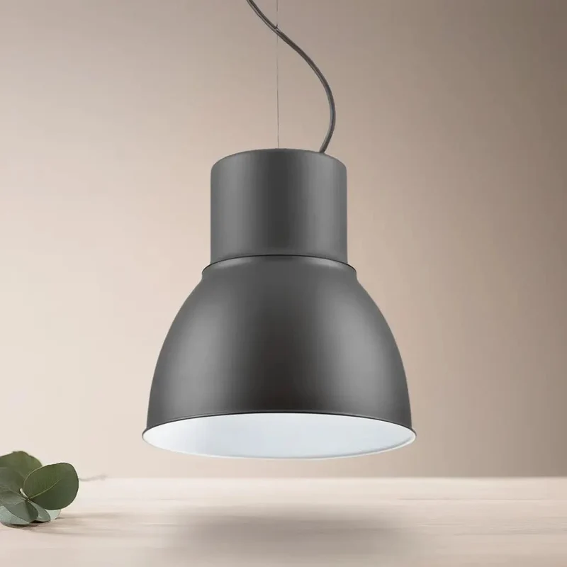 Suspension Breeze Ø465 noir E27 : design gris foncé, intérieur blanc émaillé