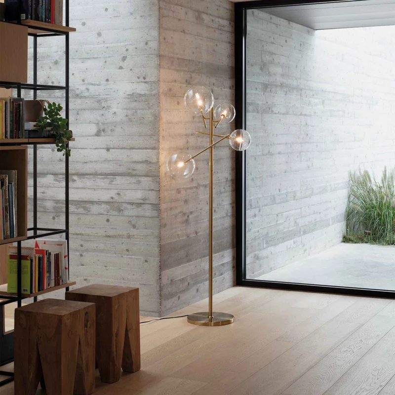 Lampadaire EQUINOXE laiton verres transparents