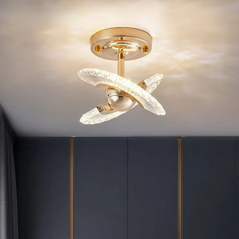 Plafonnier Cristal LED Doré Modulable – Anneau Ajustable, Couloir Salon