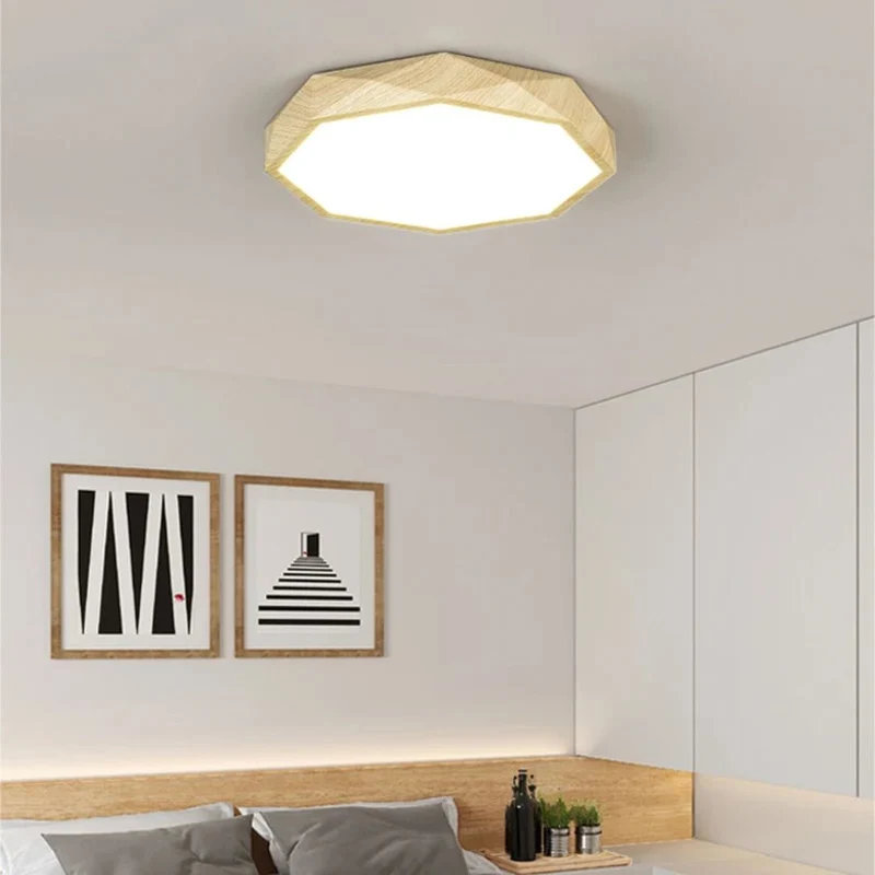 Plafonnier Scandinave Bois Octogonal – Télécommande Incluse, 4 Tailles