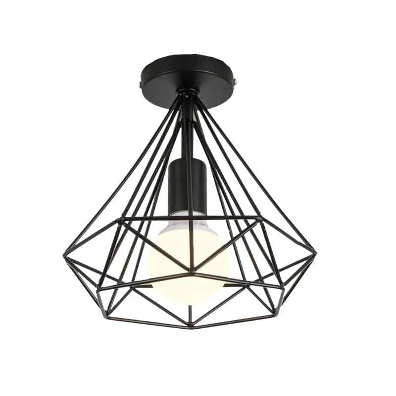 Plafonnier Diamant en Métal Coloré – 3 Variantes, Base Bois Naturel