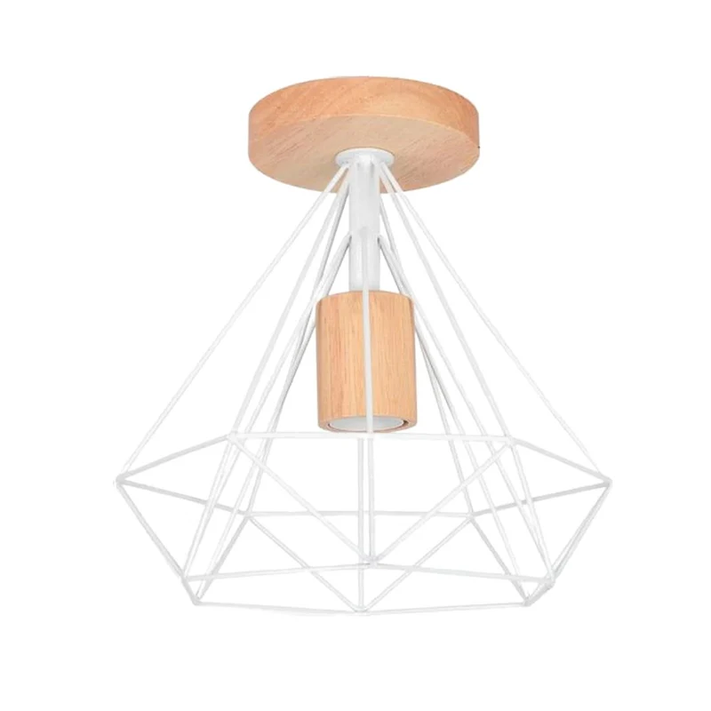 Plafonnier Diamant en Métal Coloré – 3 Variantes, Base Bois Naturel