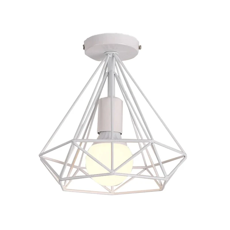 Plafonnier Diamant en Métal Coloré – 3 Variantes, Base Bois Naturel