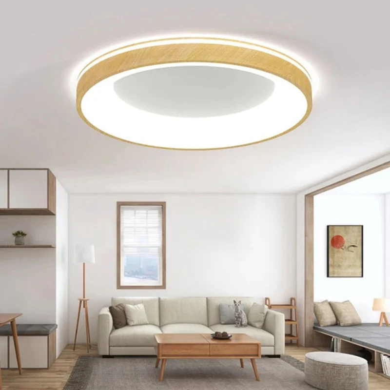Plafonnier Salon Scandinave Circulaire – Cœur Bois, Diffusion Homogène