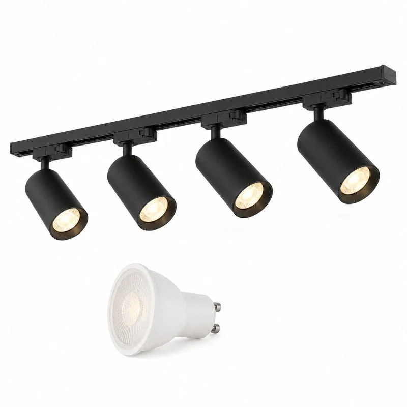 Kit Rail LED Triphasé + 4 Spots GU10 Noir - 200 cm