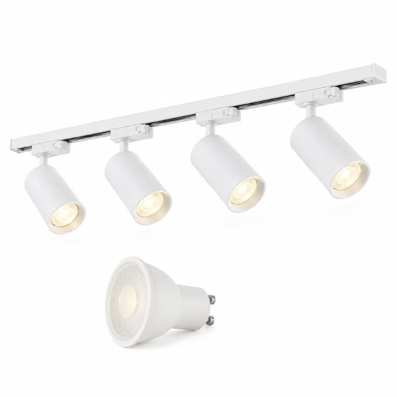 Kit Rail LED Triphasé + 4 Spots GU10 Blanc - 200 cm