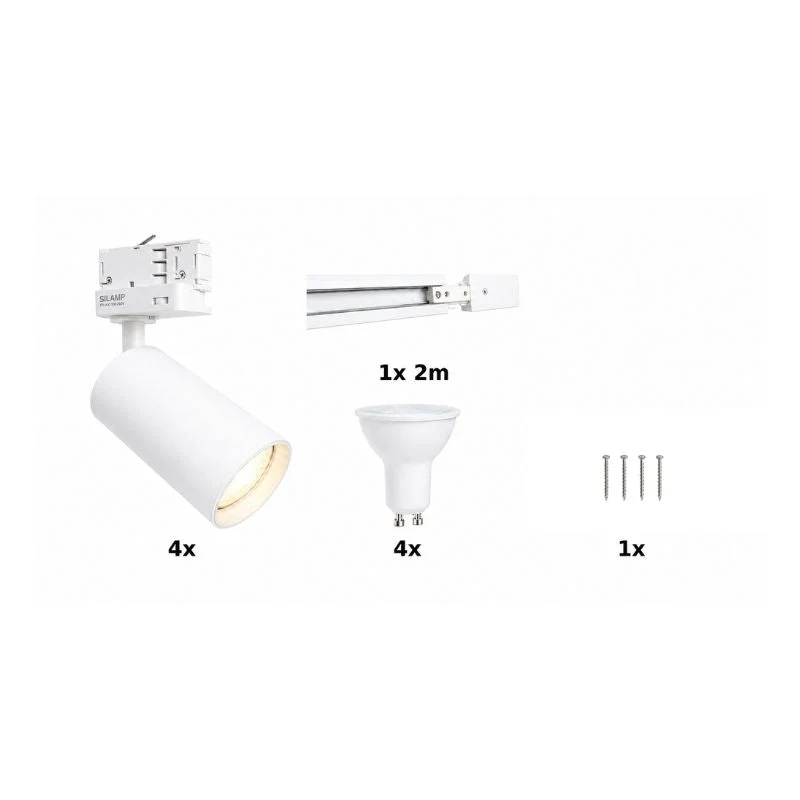 Kit Rail LED Triphasé + 4 Spots GU10 Blanc - 200 cm