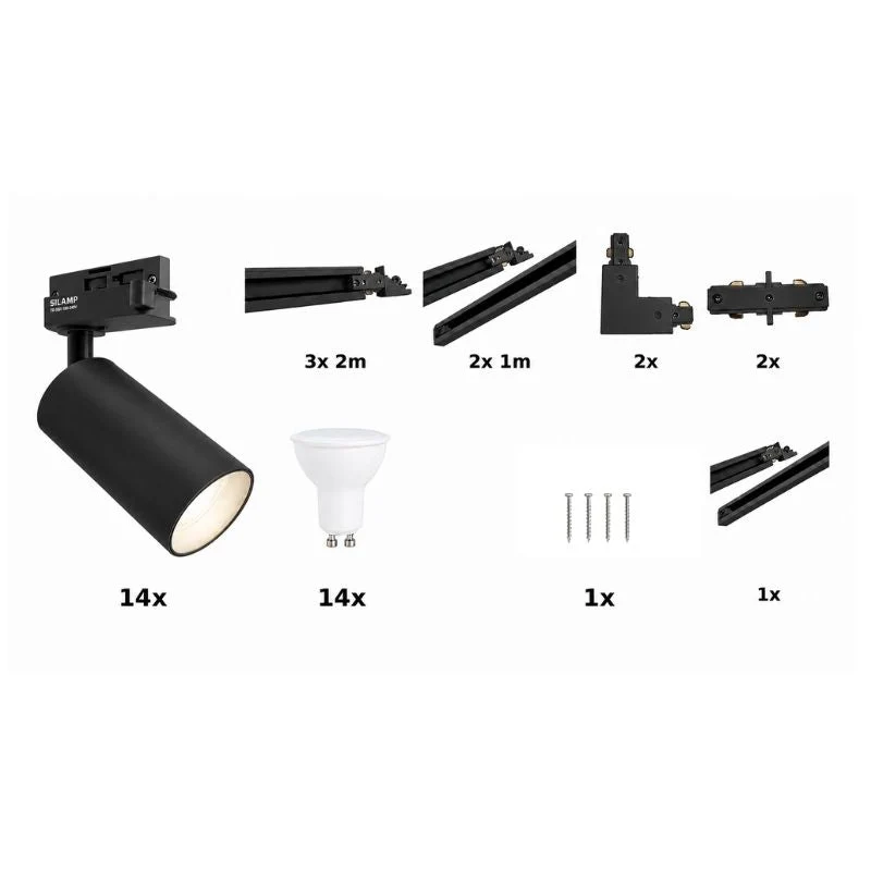 Kit Rail LED Monophasé en U + 14 Spots GU10 Noir - 800 cm