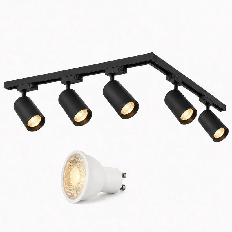 Kit Rail LED Monophasé en L + 5 Spots GU10 Noir - 300 cm