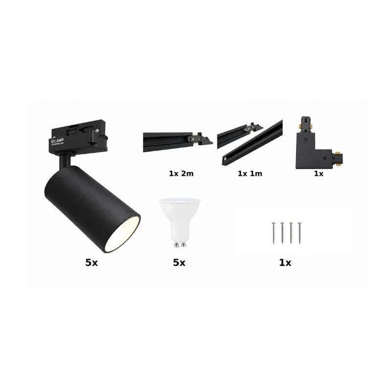 Kit Rail LED Monophasé en L + 5 Spots GU10 Noir - 300 cm