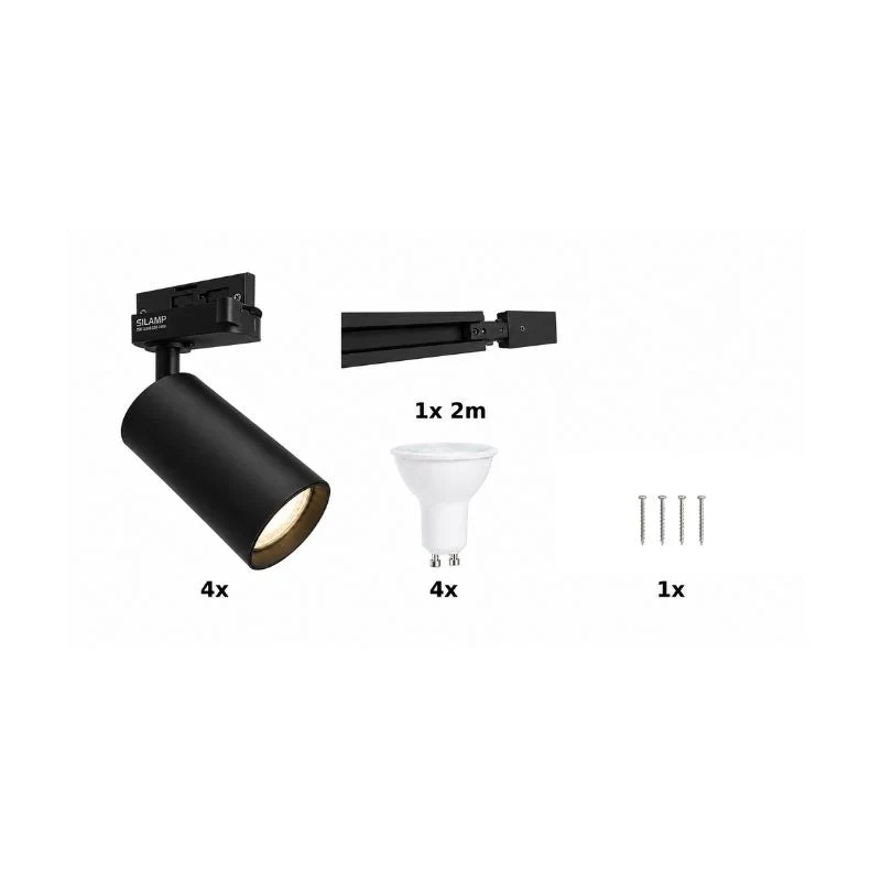 Kit Rail LED Monophasé + 4 Spots GU10 Noir - 200 cm