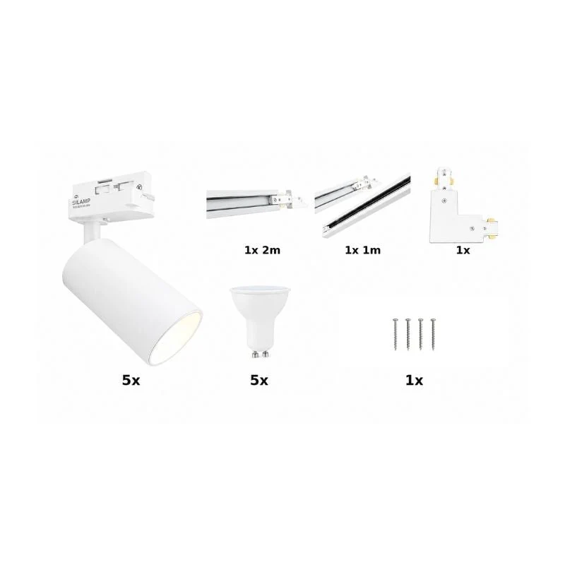 Kit Rail LED Monophasé en L + 5 Spots GU10 Blanc - 300 cm