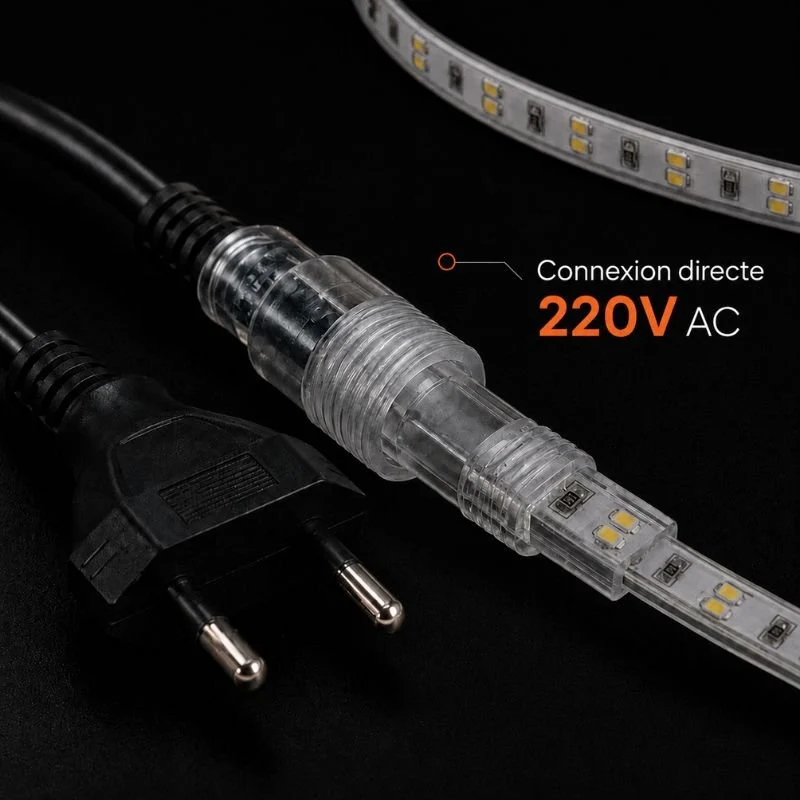 Ruban LED Tunnel 150M 2835 220V AC 9W/m IP65 120 LED/m (3 rubans 50M raccordable + alimentation)