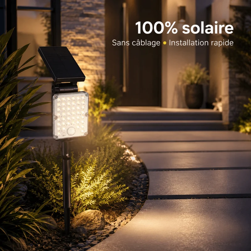 Pack de 40 - Spot LED Extérieur 3-CCT à Piquer IP65 Solaire 8W 1150lm 144lm/W avec Détecteur