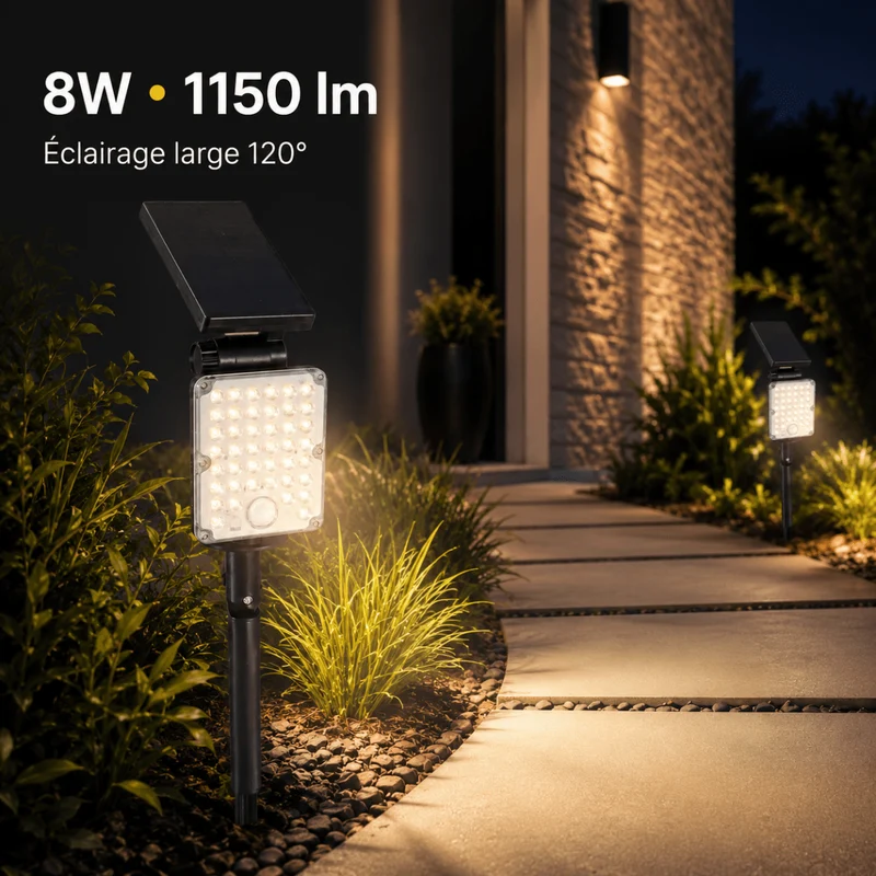 Pack de 40 - Spot LED Extérieur 3-CCT à Piquer IP65 Solaire 8W 1150lm 144lm/W avec Détecteur