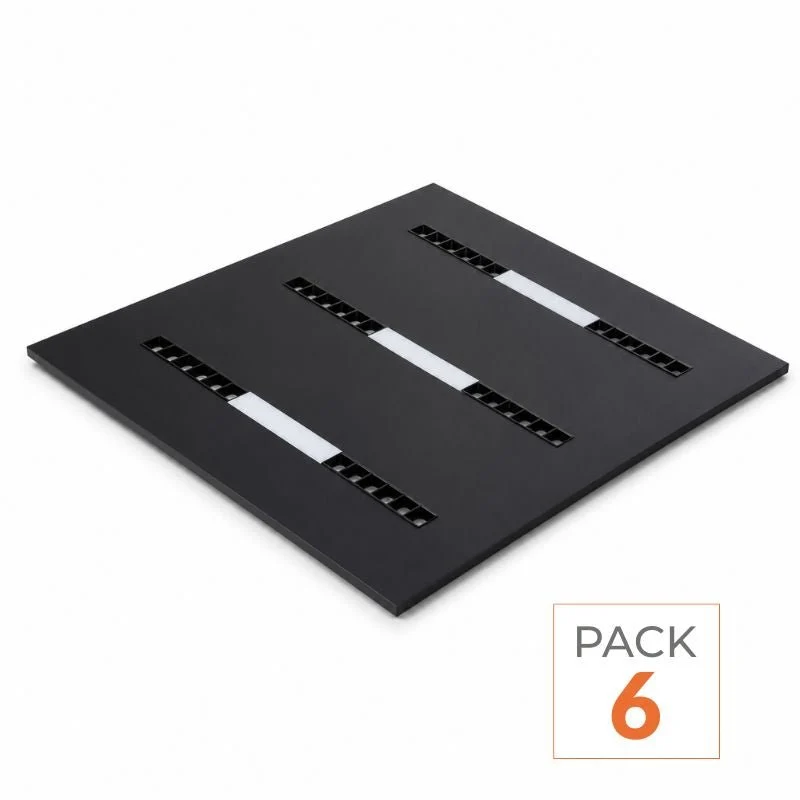 Panneau LED Grille 3 Lignes Modulaire 60x60 40W Noir - Pack de 6