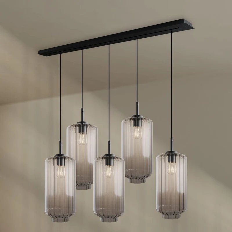 s.luce Velo Esstischleuchte 5-flammig 160cm Baldachin Ø 18cm