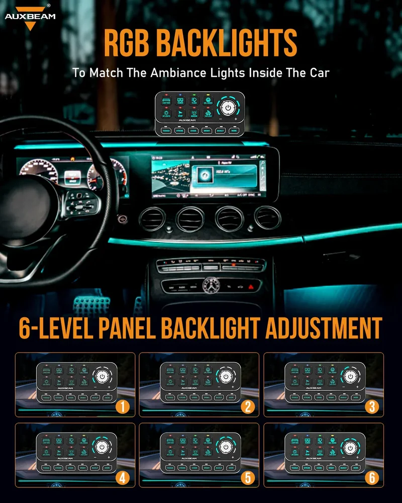 Panneau de commande Auxbeam 8 voies avec bouton de réglage / Fonctions de variation d'intensité, de poursuite et dynamiques