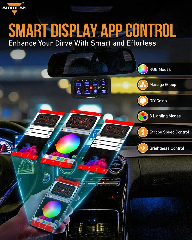 Panneau de commande Auxbeam à 8 voies avec application mobile