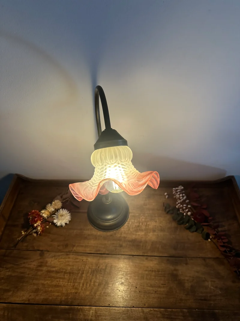 Lampe de chevet col de cygne globe rose tulipe