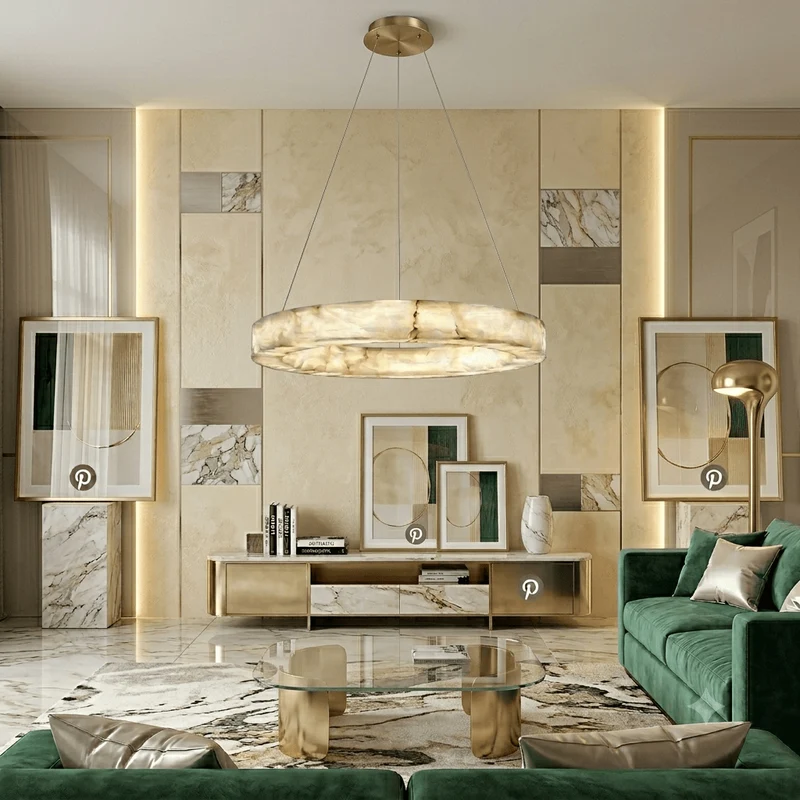 Lustre Anneau Blanc Marbre Pour Salon