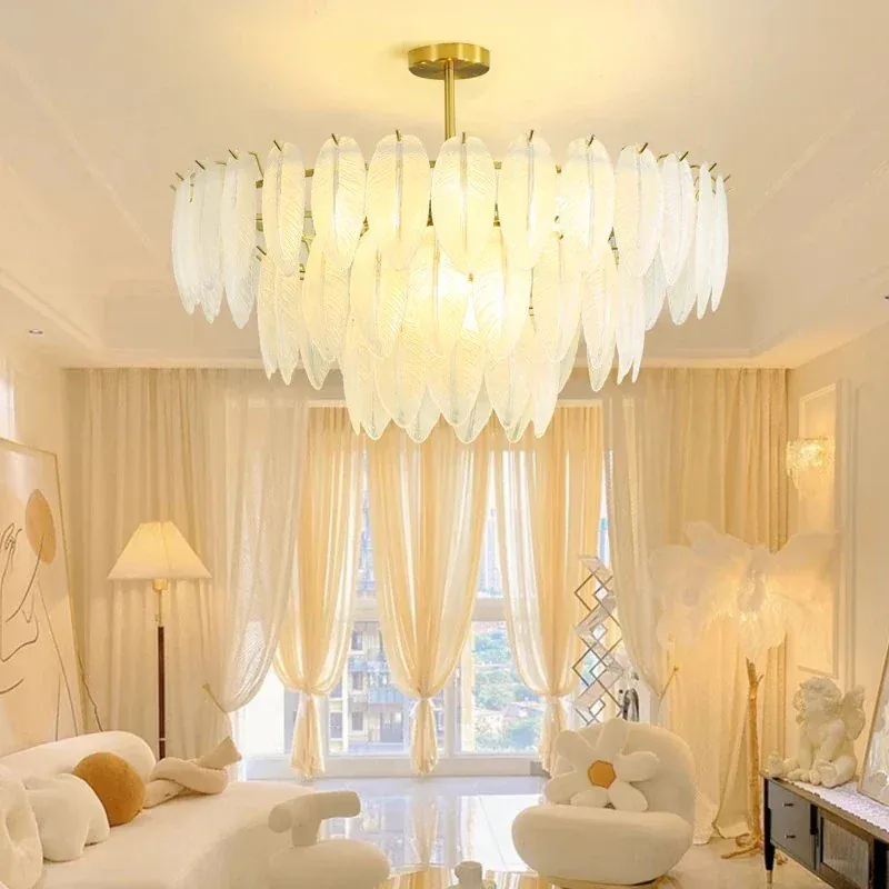 Lustre Blanc Moderne Dimmable Pour Salon