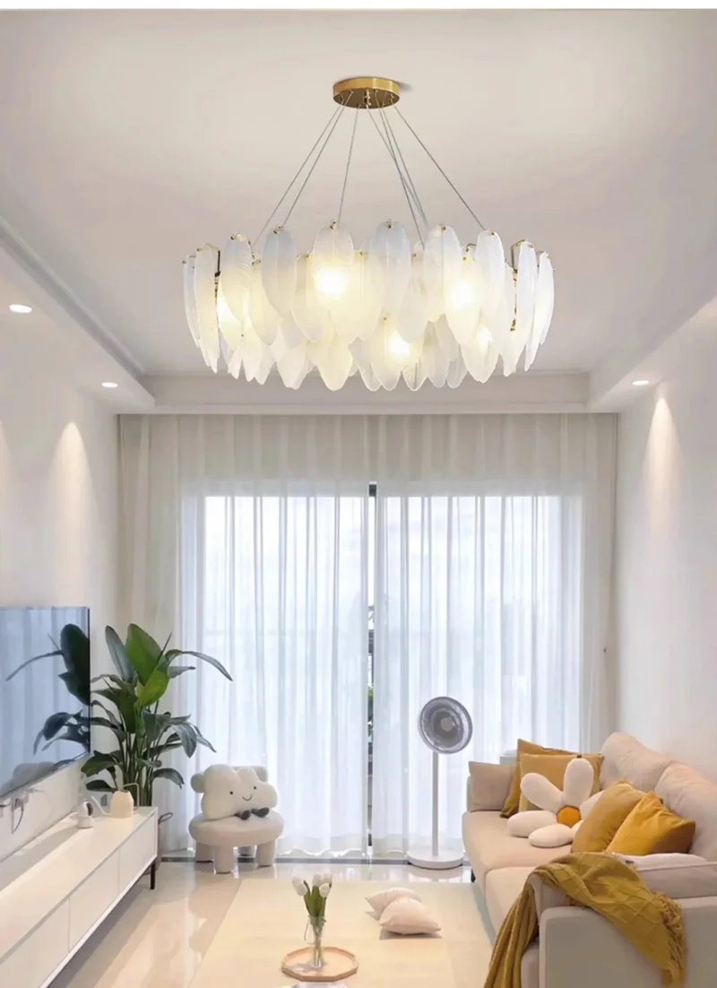Lustre Blanc Moderne Dimmable Pour Salon