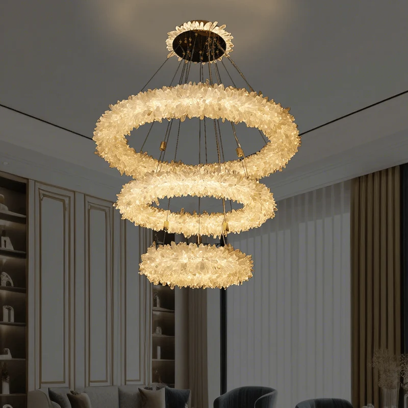Lustre triple anneau cristal de roche