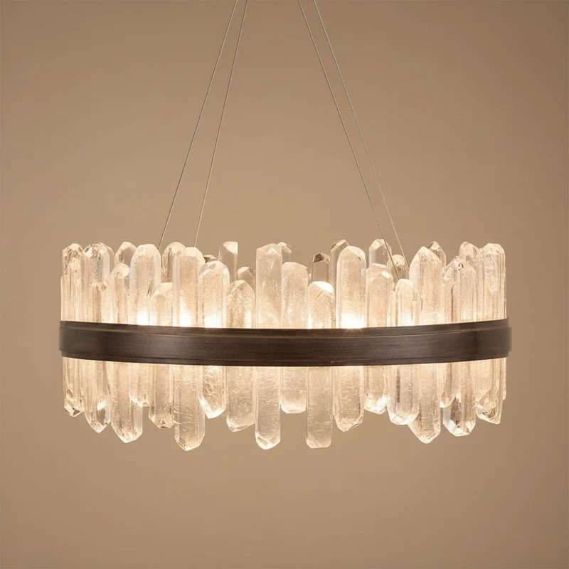 Suspension lustre anneau cristal de roche