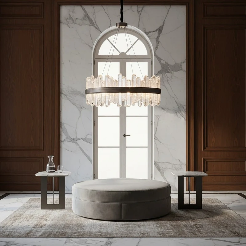 Suspension lustre anneau cristal de roche